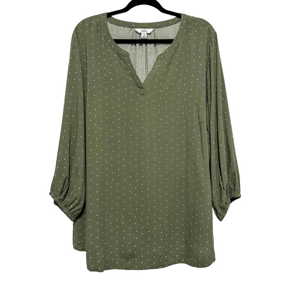 Croft & Barrow Plus Green Dot Print Blouse 2X NWT Fall Ready - Picture 1 of 10
